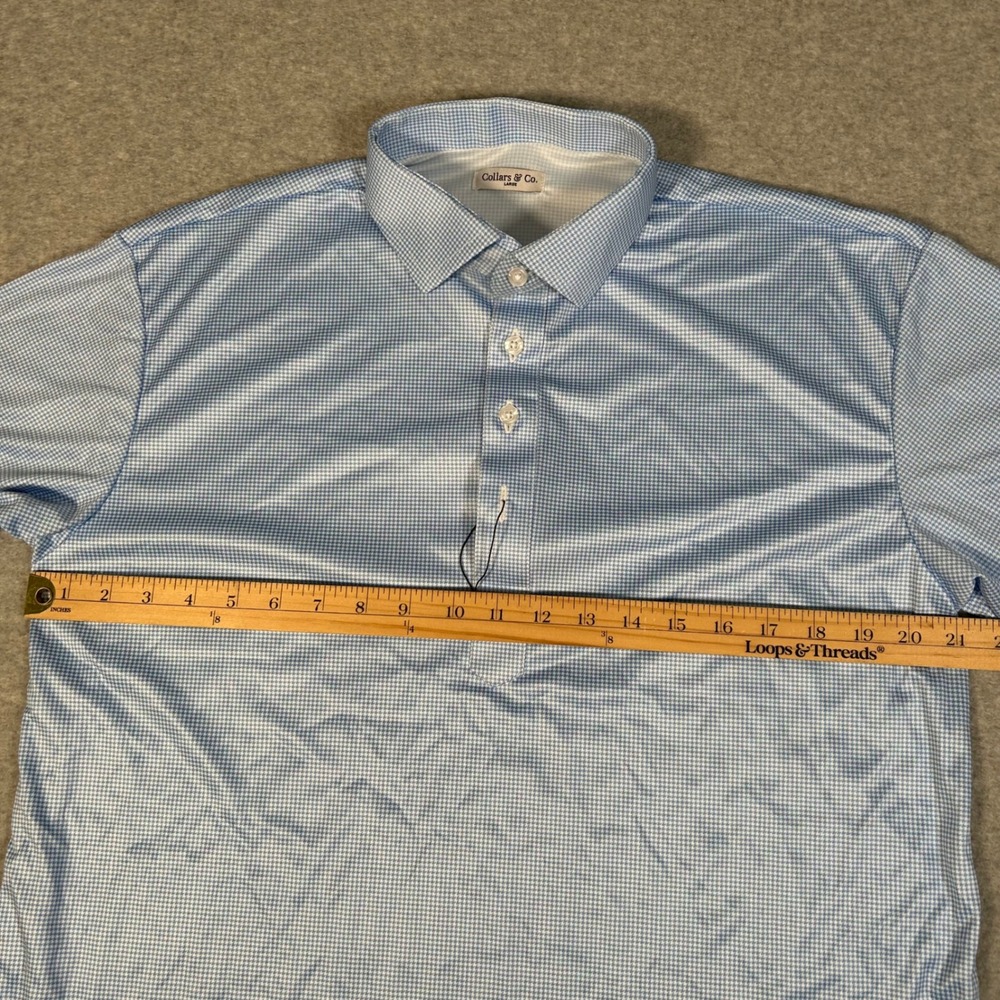 Collars & Co Polo Shirt Mens L‎ Blue Gingham Dress Collar Polo Shirt Polyester - Picture 7 of 7